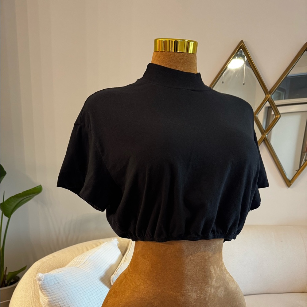 ALO Yoga Black Cropped Mock Neck Top